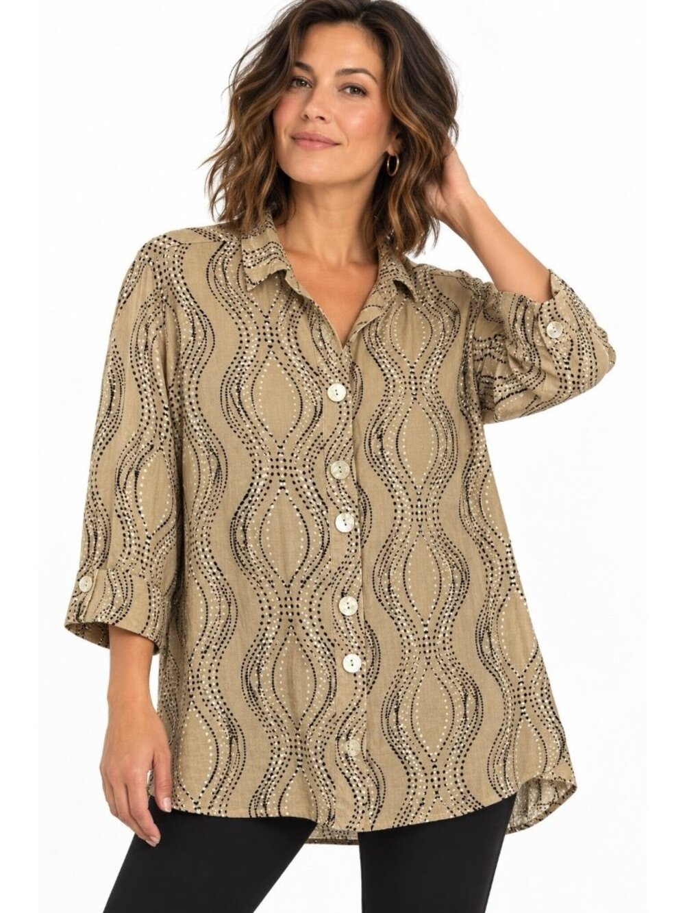 ALI MILES shirt top blouse tunic geometric plus size 1X relaxed lagenlook artsy